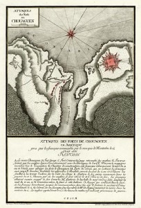 «Attaques des forts de Chouaguen en Amerique...» par le lieutenant Therbu (1789). Source : Barry Lawrence Ruderman Antique Maps Inc.
