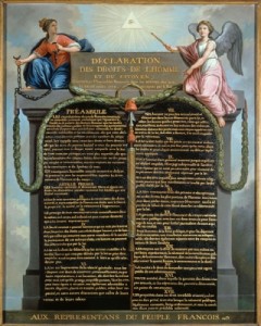 Représentation allégorique de la déclaration. Huile sur bois de Jean-Jacques-François Le Barbier (1789) Source : Musée Carnavalet