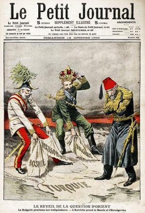 Caricature illustrant la crise des Balkans de 1908 Source : Le Petit Journal (18 octobre 1908) 