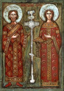 Saint Constantin et sainte Hélène. Icône bulgare traditionnelle inspirée de l'oeuvre de Zahari Zograf (XIXe siècle). Photo : Brosen (2004)