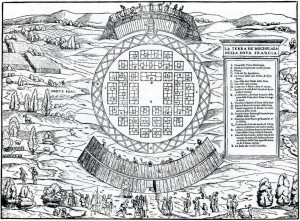 La Terra De Hochelaga Nella Nova Francia Dessin de Giacomo Gastaldi Source : Giovanni Battista Ramusio (1565)