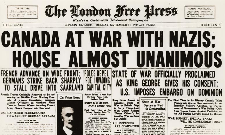 10 septembre 1939  Le Canada déclare la guerre à l’Allemagne