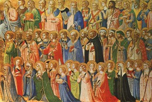 Les précurseurs du Christ ressuscité avec les saints et les martyrs. Tempera sur panneau de bois attribué à Fra Angelico (1422-1423). Extrait de la prédelle de la Pala di Fiesole. Collection : National Gallery, Londres