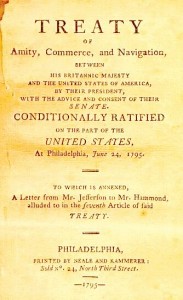 Page frontispice de la publication du texte du traité en 1795 à Philadelphie