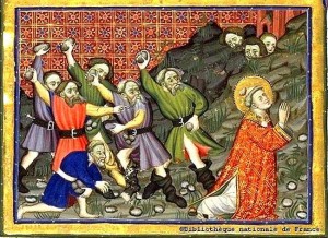 La lapidation de saint Étienne Enluminure médiévale anonyme Source : BNC
