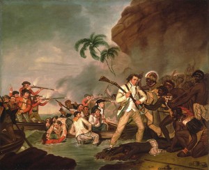 La mort du capitaine Cook Huile sur toile de George Carter (1783) Source : Bernice P. Bishop Museum