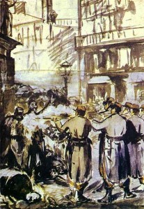 La Barricade Aquarelle sur papier d'Édouard Manet (1871) Source : Musée de beaux-arts de Budapest