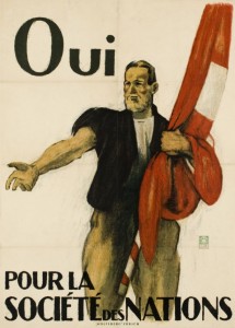 Affiche en faveur de l'adhésion de la Suisse à la SDN Lithographie d'Emil Cardinaux imprimé par Wolfsburg à Zurich (1920)