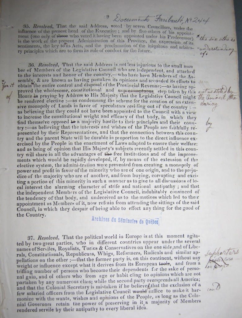 1ᴱᴿ mars 1834  Adoption de la pétition en faveur des 92 Résolutions