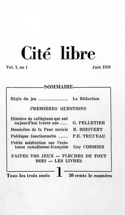1er juin 1950  Premier numéro de Cité libre