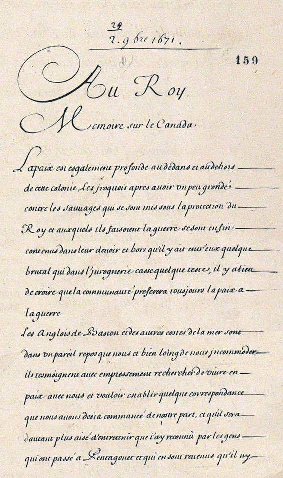 2 novembre 1671  Jean Talon rédige son Mémoire sur le Canada