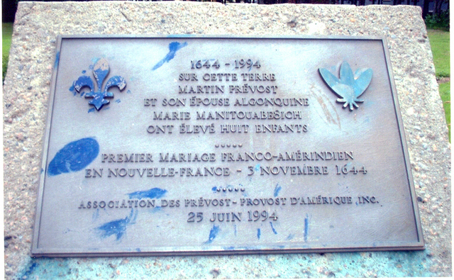 3 novembre 1644  Martin Prévost épouse Marie-Olivier-Sylvestre Manitouabe8ich