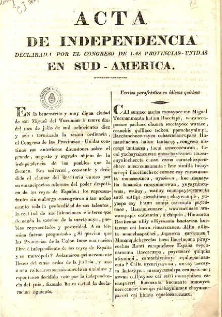 9 juillet 1816  Indépendance de l’Argentine