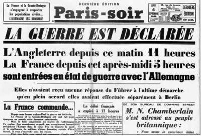 3 septembre 1939  L’Angleterre et la France déclarent la guerre à l’Allemagne