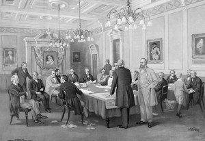 Les Pères de la Confédération à la Conférence de Londres Peinture de John David Kelly (ca1889) Source : BAC