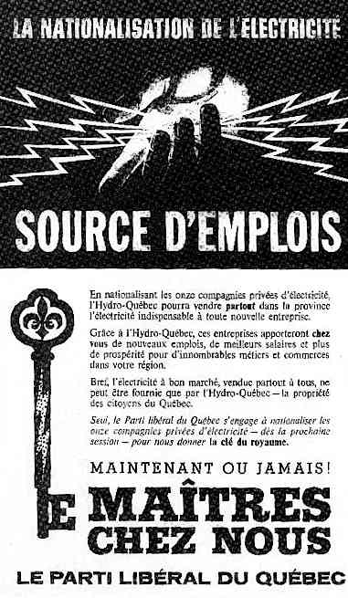 30 août 1962  René Lévesque réussit à faire adopter le principe de la nationalisation de l’électricité au Québec