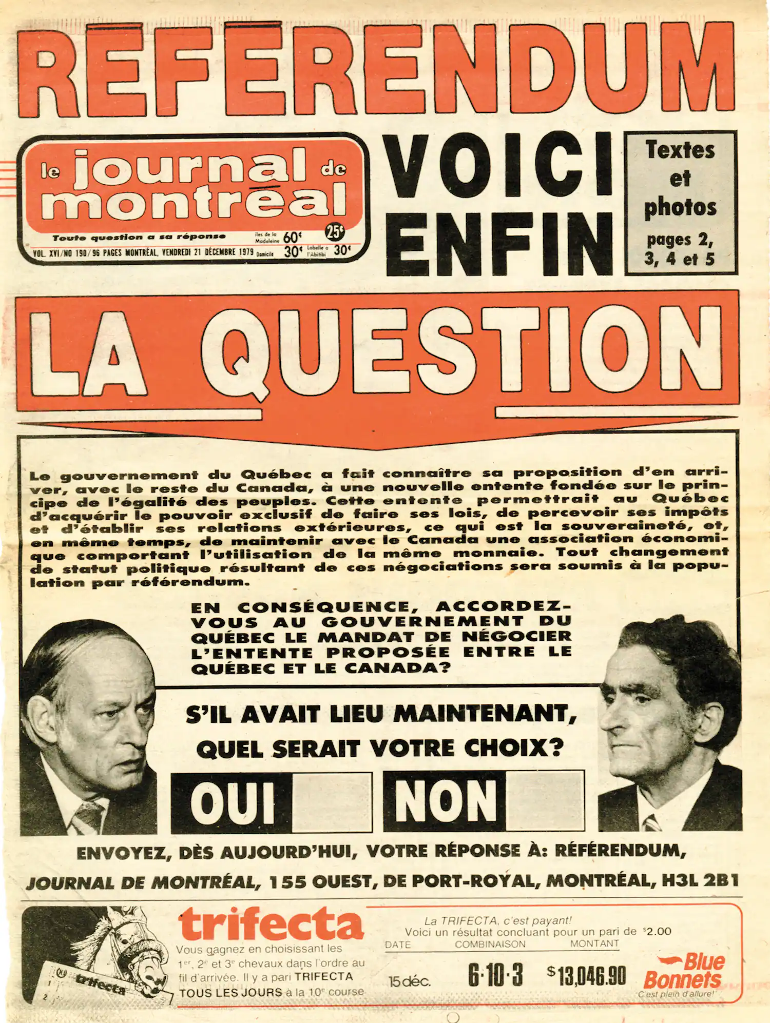 20 mars 1980  Adoption de la question référendaire
