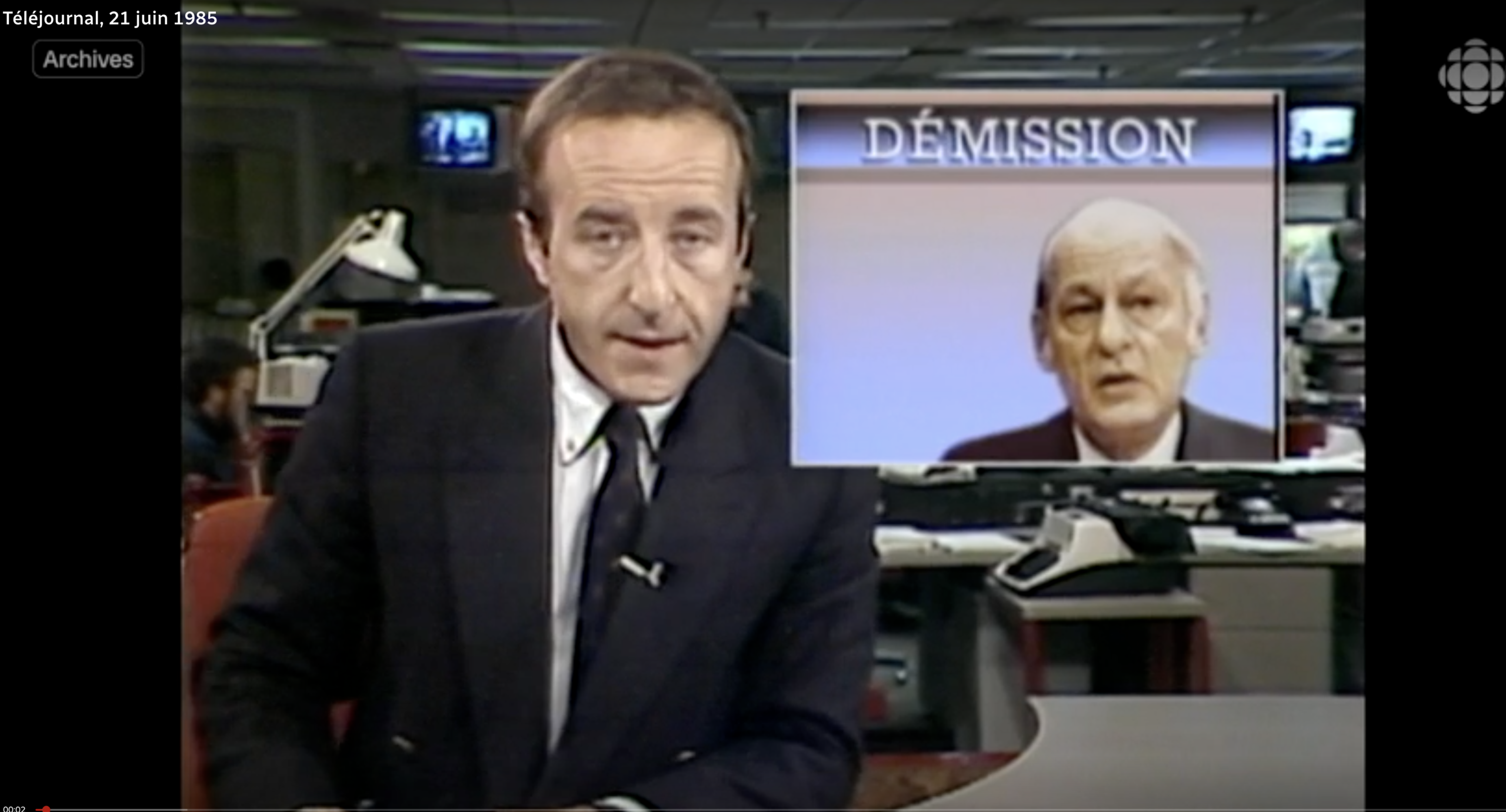 20 juin 1985  René Lévesque démissionne de la présidence du Parti Québécois